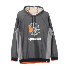 XXL Reebok(リーボック) グレー オレンジ ロゴ フーディー パーカー フード付きTシャツ