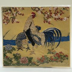 【商品番号MS-PC NO.356】織物色紙ポストカード 紅梅に鶏　135ｍｍ×120ｍｍ