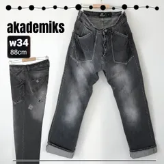 アカデミクス/Akademiks/AKAMKS★ベイカーデニムパンツ★ルーズストレート★フェードブラック/グレー★ダメージ加工★w34/88cm  2406J044