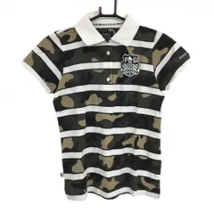 ★特価★パーリーゲイツ 半袖ポロシャツ 白×ベージュ×カーキ ボーダー×カモフラ 30周年 迷彩  レディース 0(S) ゴルフウェア PEARLY GATES