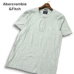 Abercrombie&Fitch アバクロンビー＆フィッチ トナカイ刺繍★ 半袖 ヘンリーネック カットソー Tシャツ Sz.M メンズ グレー