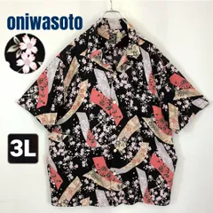 オニワソト oniwasoto メンズアロハシャツ Lサイズ　レーヨン　鯉　桜 Oniwasoto オニワソト 和柄 開襟アロハシャツ M 金魚×桜 半袖 美