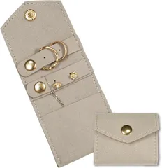 masamilk アクセサリーポーチ ジュエリーポーチ 小さい 指輪 ネックレス コンパクト 収納 持ち運び(グレー)