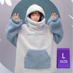 韓国 レディース もこもこ サメ パーカー 青 ブルー　ルームウェア　パジャマ L 35a