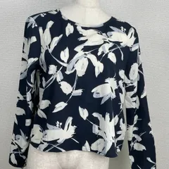 BANANA REPUBLIC 長袖シャツ ブラウス ノーカラー XS 花柄  ネイビー 20251015-0019