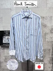美品 ポールスミス マルチストライプ カフ裏ペイズリー 長袖シャツ M ブルー系 メンズ 日本製 PAUL SMITH