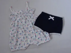 プチバトー petit bateau アウトレット 子供服 女の子 18M 約 80cm ベビー服 ロンパース Tオール ショート パンツ 2点 白 リバティ 小花柄 紺 春 夏 ★3 セットアップ ガールズ キッズ ベビー 【中古】 ユーズド
