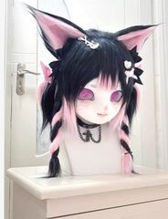 着ぐるみヘッド kigurumi NO.20 ブラック ピンク 猫 ファー 着ぐるみヘッド kigurumi NO.20 ブラック ピンク 猫 ファー