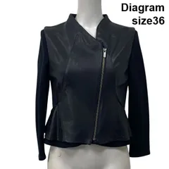 ◆ ダイアグラム Diagram ライダースジャケット ノーカラー 異素材 黒 ブラック 36 S 7号 レディース S5V261
