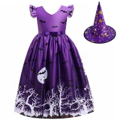 【在庫処分】演出服 帽子 パーティー ドレス 半袖 キッズ コスプレ 5サイズ タトゥーシール付き 120-160cm ワンピース 人気 可愛い 巫女 魔法使い 悪魔 4点セット 子供 仮装 ハロウィン 女の子 魔女 [UPENC]