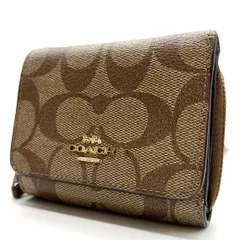 ✨良品✨　COACH コーチ 3つ折り財布 コンパクトウォレット シグネチャー PVC レザー 革 ベージュ 肌色 ブラウン 茶色 ユニセックス 男女兼用 メンズ レディース