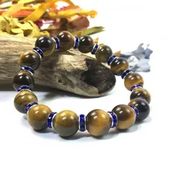 タイガーアイ パワーストーン ブレスレット 12mm 天然石ブレス (ダークブルー) メンズ・レディース 男性・女性  数珠 虎目石　金運  □