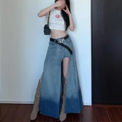 スカート レディース ロング スリット フレア Aライン 夏 韓国ファッション シンプル かっこいい セクシー ダンス 衣装 無地 M250417-325