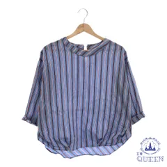☆美品☆ トップス シャツ ブラウス カジュアル 七分袖 レディース ストライプ M 901-9888 送料無料 古着