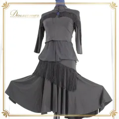 社交ダンス 衣装 スタンダード ツーピース セットアップ パーティー レッスンウェア 練習着 ブラック系 黒 長袖 シンプル 無地 フリンジ 華やか フォーマル 伸縮性 軽量 デザイン エレガント ウエストゴム Sサイズ Mサイズ 上下セット トップス