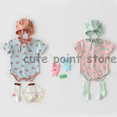 新生児 服 ベビー服 ロンパース 女の子 夏服 半袖 可愛い 赤ちゃん 新作 格安 おしゃれ カバーオール ロンパース +帽子 66cm73cm80cm90cm 100cmお出かけ