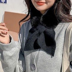 レディース ファー ティペット マフラー 韓国 冬 ブラック 大人気