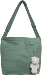 OJUMAH トートバッグ キャンバス A4 ショルダー 帆布 肩掛け 斜め掛け 軽量 通学 通勤 ファスナー 付き 無地(グリーン)