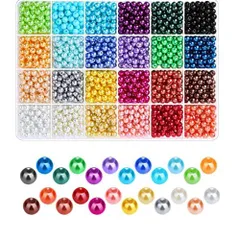 カラー-A BetterJonny 24色パールビーズ 6mm 両穴しカラーパール ガラスパール ラウンド ビーズ 丸玉 手作り用品 DIY用 箱入り 手芸材料 手作り 素材 約1680個…