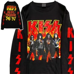 キッス KISS 黒 長袖 Tシャツ ロンT バンド ロングスリーブ デザイン 袖 両面 プリント 派手 奇抜 古着 ビンテージ vintage ロック メタル ヒップホップ ラッパー アーティスト 7部袖 K  p20/