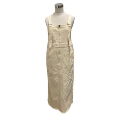 アーバンリサーチ ドアーズ URBAN RESEARCH DOORS サロペット DR26-26T105 オーバーオール スカート スリット デニム生地 無地 ロング丈 M アイボリー 茶 ブラウン レディース