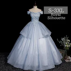 パーティードレス ナイトドレス ブルー 青 ドレス オフショルダー フラワー 花 結婚式 大きいサイズ 謝恩会 S M L XL LL 2XL XXL 3XL XXXL プリンセス 豪華 パーティー ガーリー 紐タイプ 姫系 発表会 ロング丈