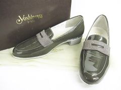 美品 GINZA YOSHINOYA HV エナメル パンプス グレー系 サイズ21.5cm 小さいサイズ 日本製 LF003-0516-4