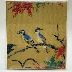 【商品番号MS-PC NO.106】織物色紙ポストカード 櫨に瑠璃鳥　135ｍｍ×120ｍｍ
