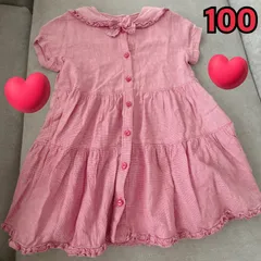 赤 ギンガムチェック フォーマル ボタン付き 女の子 ワンピース 100