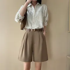 ☆ ブラウン ☆ XL ☆ ハーフパンツ レディース 春夏 ハーフパンツ ボトムス レディース ショートパンツ おしゃれ きれいめ タックパンツ シンプル 無地 カジュアル ショーパン 薄手 大人 Aライン 短パン 半ズボン 上品 ハイウエスト かわいい