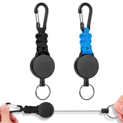 伸縮性リール式キーリール 超軽量 紛失防止 多機能 吊り下げ名札 カラビナ付き キャンプ リールキーホルダー ハイキング 2個セット 釣りアウトドア用 [SODOI]