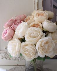 造花 ローズ バラ 花束 ブッシュ仕立て 薔薇（クリームホワイト シャンパン モーブ）アンティーク風 薔薇 シルクフラワー アーティフィシャルフラワー インテリアフラワー ブーケ 花束 おしゃれ