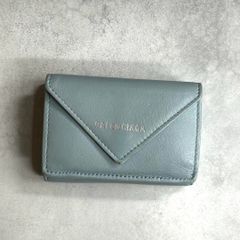 BALENCIAGA バレンシアガ / ペーパーミニウォレット 三つ折り財布 ミニ財布 レザー ブルーグレー エブリデイ PAPIER EVERYDAY 391446