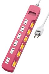 ★即日発送★エレコム 電源タップ コンセント 雷ガード 個別スイッチ ほこりシャッター付 6個口 3m ピンク T-K6A-2630PN