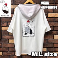 【RED CAP GIRL フード付きポンチバックCATプリントTシャツ】レッドキャップガール ルーズサイズ クルーネック ユニセックス メンズ レディース ペアルック ストリート カジュアル ねこ 猫  RE25SU15 ホワイト 新品未使用 送料無料