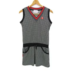 ルコックスポルティフ ワンピース トップス ノースリーブ Vネック ゴルフウエア レディース Mサイズ 黒×白×赤 le coq sportif 【中古】