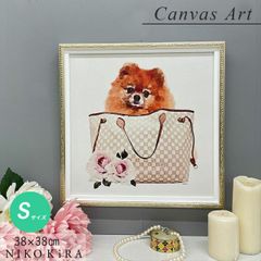 アートパネル アートポスター ブランド モダン 玄関 トイレ キャンバス ルイ ヴィトン LOUIS VITTON バッグ 犬 ポメラニアン かわいい アート モノクロ アート 高級 アート S 38cm a3 フレーム付き ブランド 開運 運気が上がる絵