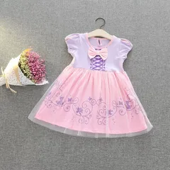新作✴︎半袖　春夏　ラプンツェル姫コスチュームワンピース　普段着プリンセスワンピース　お誕生日女の子ワンピース　ディズニーランド変身　プリンセスワンピース　お孫さんプレゼント　お誕生日会プレゼント　ハロウィン仮装　クリスマスパーティー
