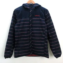 k■アディダス/adidas NEO LABEL ボーダー柄 中綿フーディジャケット【L】紺/MENS■103【中古】