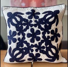 ＜正規品＞クッションカバー ♡ホヌ♡45×45♡白紺♡ハワイアンキルト