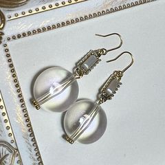 シンプル ラウンド ピアス クリア オーロラ ホワイト ハンドメイド