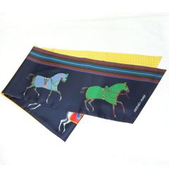 エルメス HERMES マキシツイリー シルクスカーフ 馬柄 ネイビー×イエロー★美品★