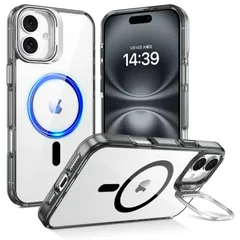 【数量限定】アイフォン16 スマホケース iPhone16ケース ワイヤレス充電対応 カメラスタンド 角度調整可能 革新なデザイン 耐衝撃 隠れスタンド シリーズ を妨げず マグセーフ Magsafe対応 クリア ブラック ケース 16用 「2025年新登場」