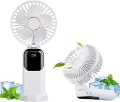 GOODNEW 互換品携帯扇風機 手持ち扇風機 充電式USB扇風機 5段階風量調節 5枚羽根 卓上 首掛け 5000mAh ミニ扇風機 Type-C充電式 最大16時間動作 デジタルディスプレイ 熱中症/暑さ対策 小型扇風機(white)