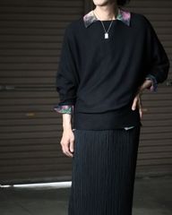 slashed neck dolman sleeve knit top black リブ編み スラッシュドネック ドルマンスリーブ ニット 黒 ブラック 80s 90s