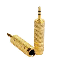 2個セット売り 6.35mm~3.5mm HiFiステレオアダプター、シングルサウンドチャンネル オールメタル金メッキ 1/8インチオスから1/4インチのFamaleステレオオーディオジャックアダプター Auxケーブル、ギターアンプ、デジタルピアノ ミックス用