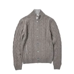 GRAN SASSO グランサッソ / ニットカーディガン スタンドカラー ケーブル編み ミドルゲージ ヴァージンウール カシミヤ ブラウン 399574のサムネイル