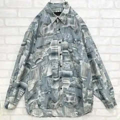 【大人気】レトロ 90s 総柄 アート ヨーロピアン デザインシャツ Lサイズ ポリシャツ 一点物