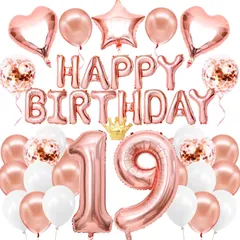 【在庫処分】お祝い 誕生日パーティー 紙吹雪風船 ガーランド birthday happy サプライズ 数字バルーン 19 大きい セット 風船 ローズゴールド 飾り付け バースデー 19歳 バルーン 誕生日