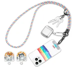 スマホショルダー  (120cm, レインボー色)虹色 スマホ ストラップ 携帯ストラップ ネックストラップ 首掛け 肩掛け 斜めがけ アウトドア 落下防止 長さ調整可能 オシャレ 高い耐久性 太さ7mm[AOOMO]